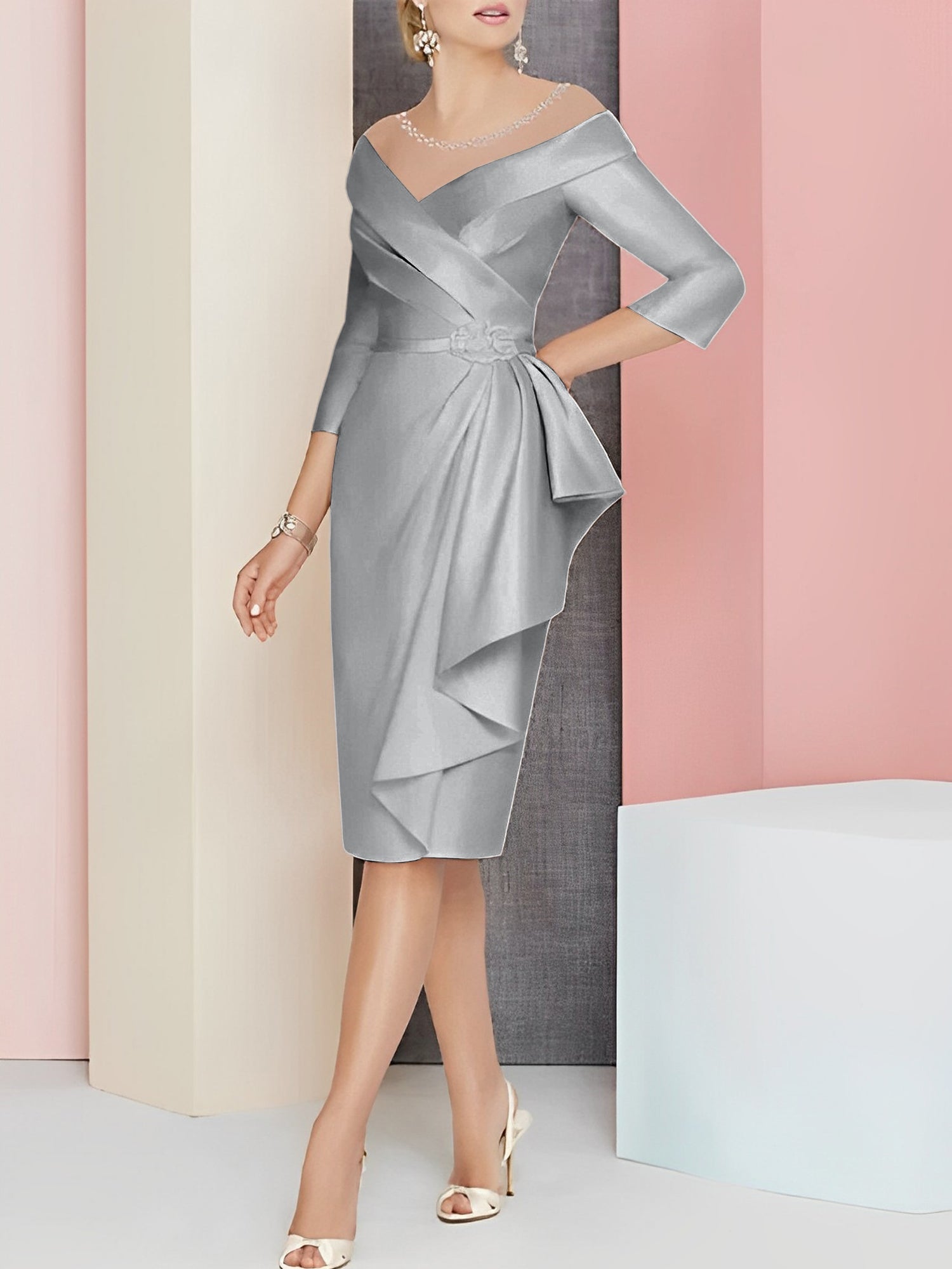 Knee Length V Neck Sheath Column Mother of the Bride Dresses