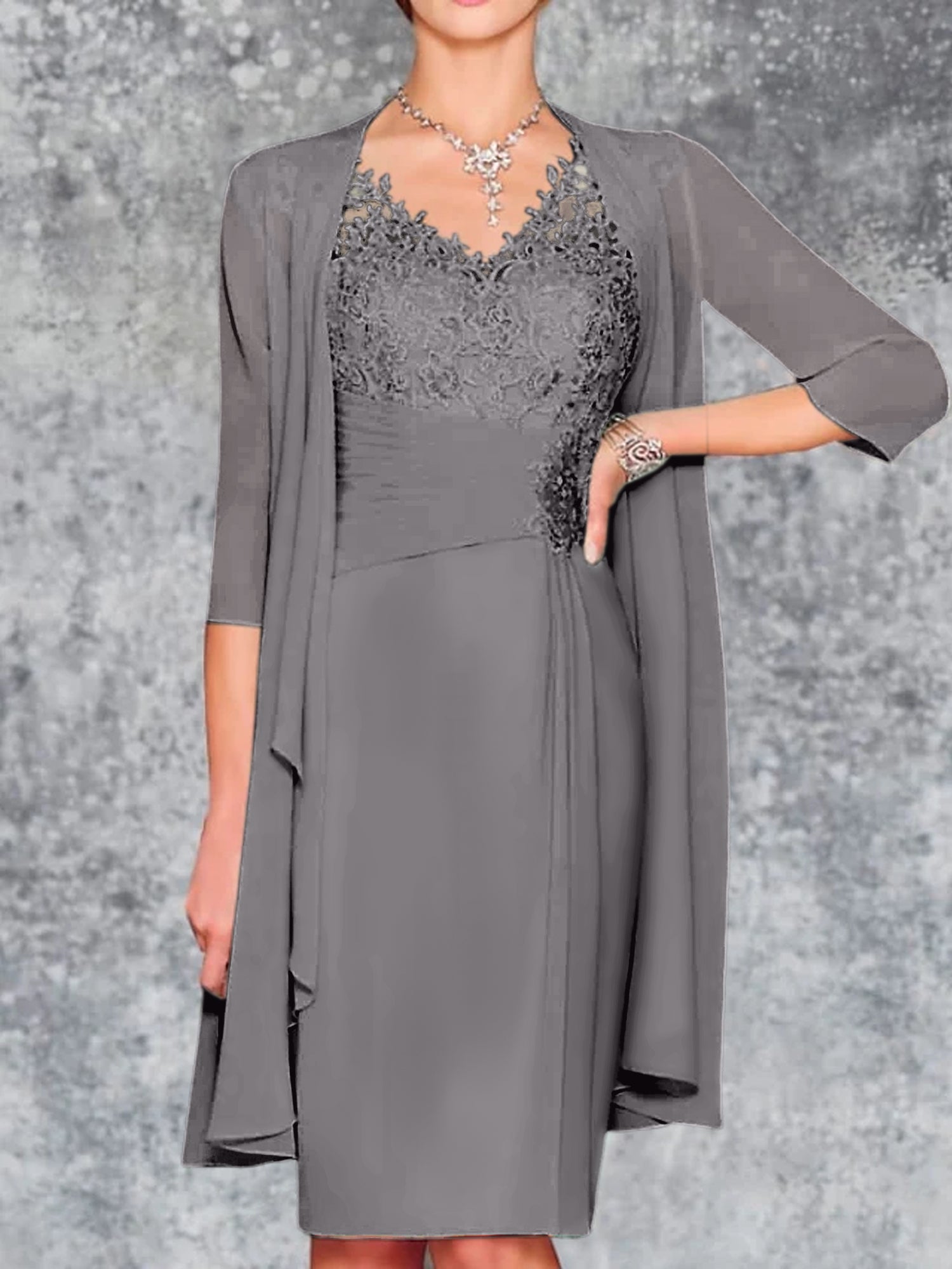 Knee Length V Neck Sheath Column Mother of the Bride Dresses