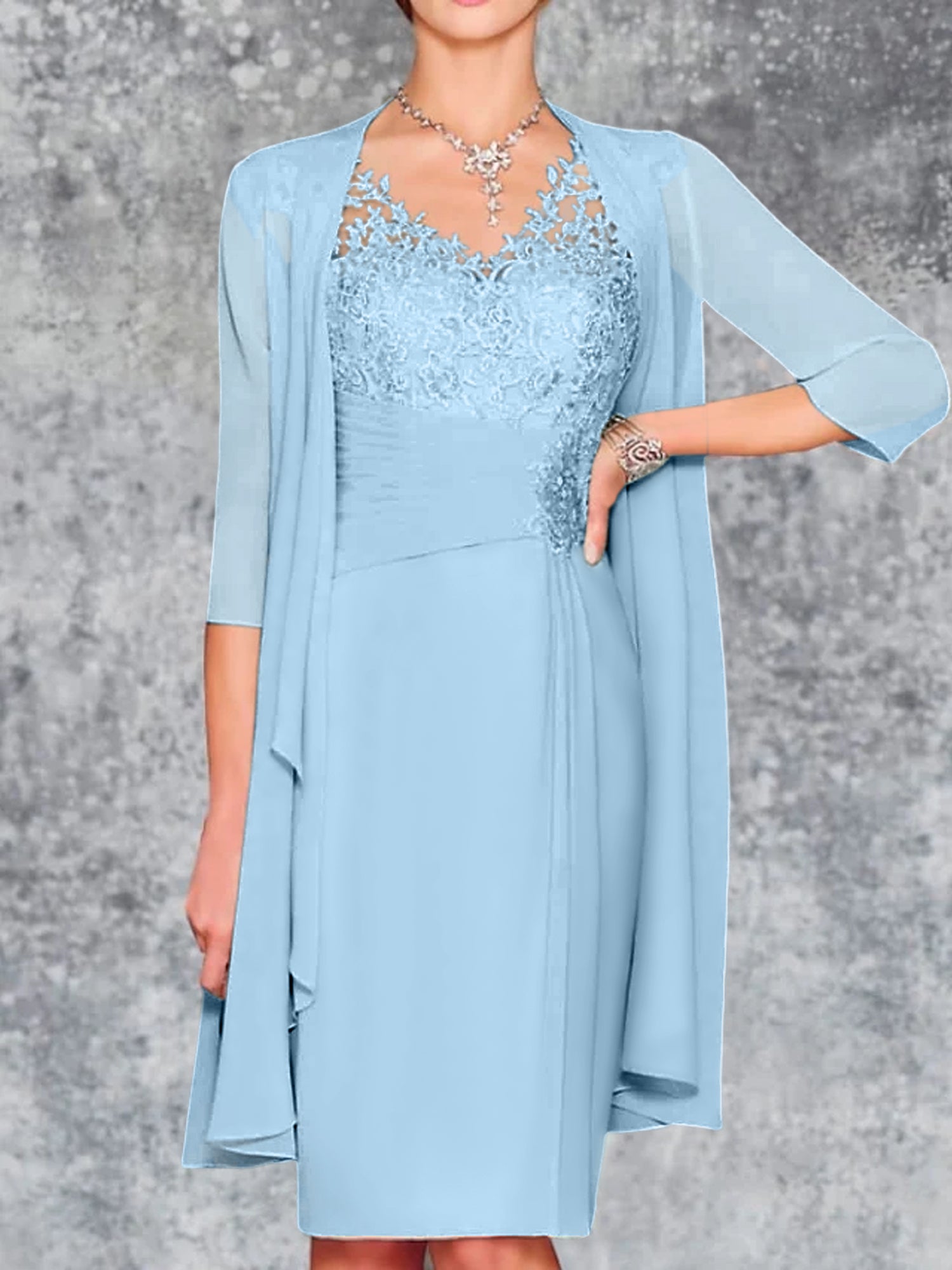 Knee Length V Neck Sheath Column Mother of the Bride Dresses