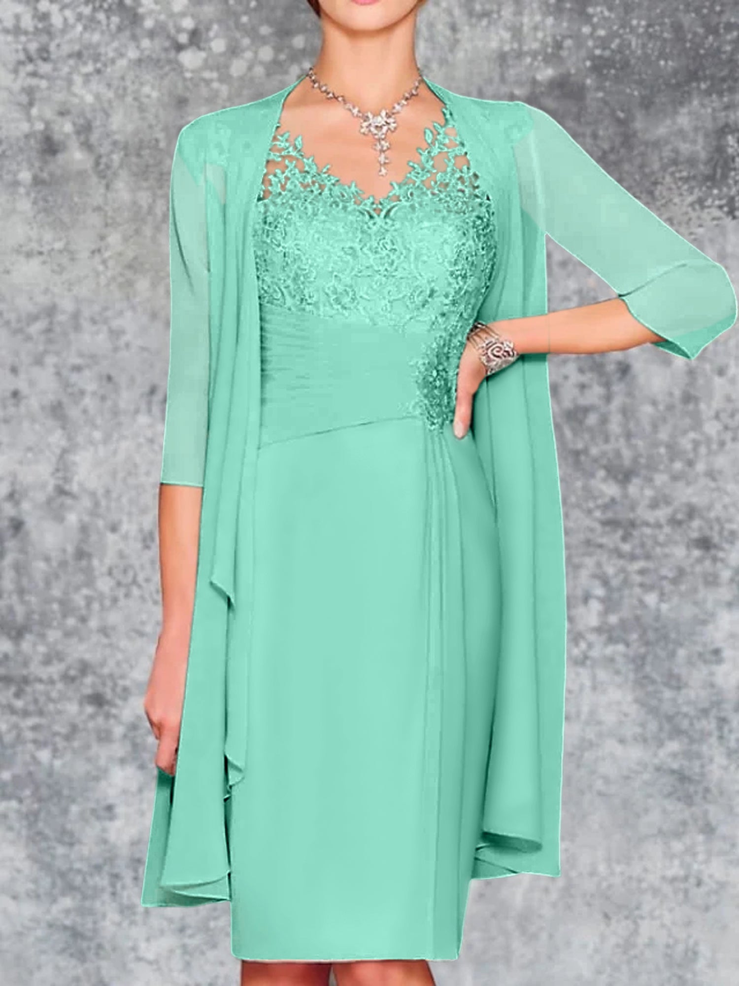 Knee Length V Neck Sheath Column Mother of the Bride Dresses
