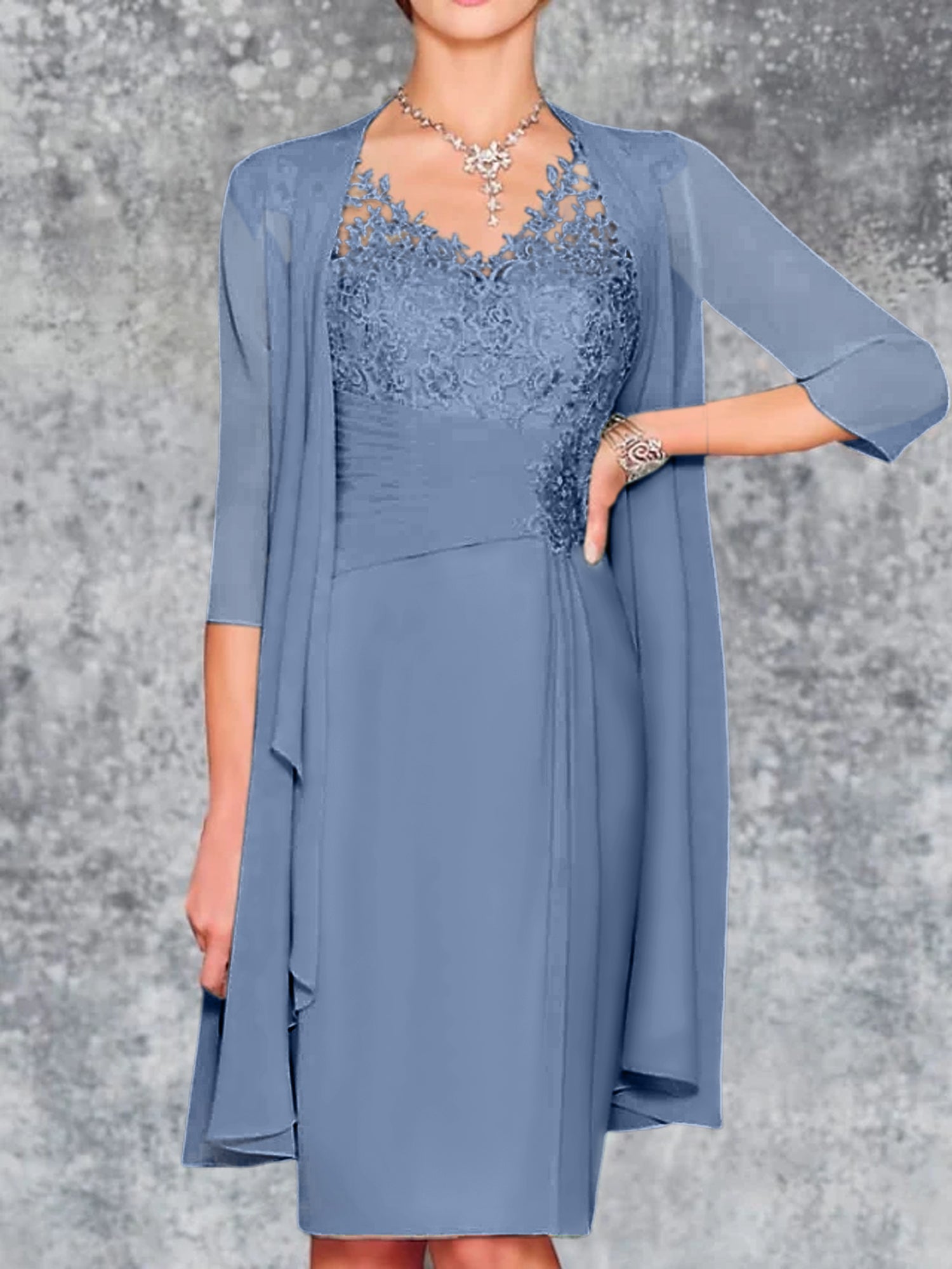Knee Length V Neck Sheath Column Mother of the Bride Dresses