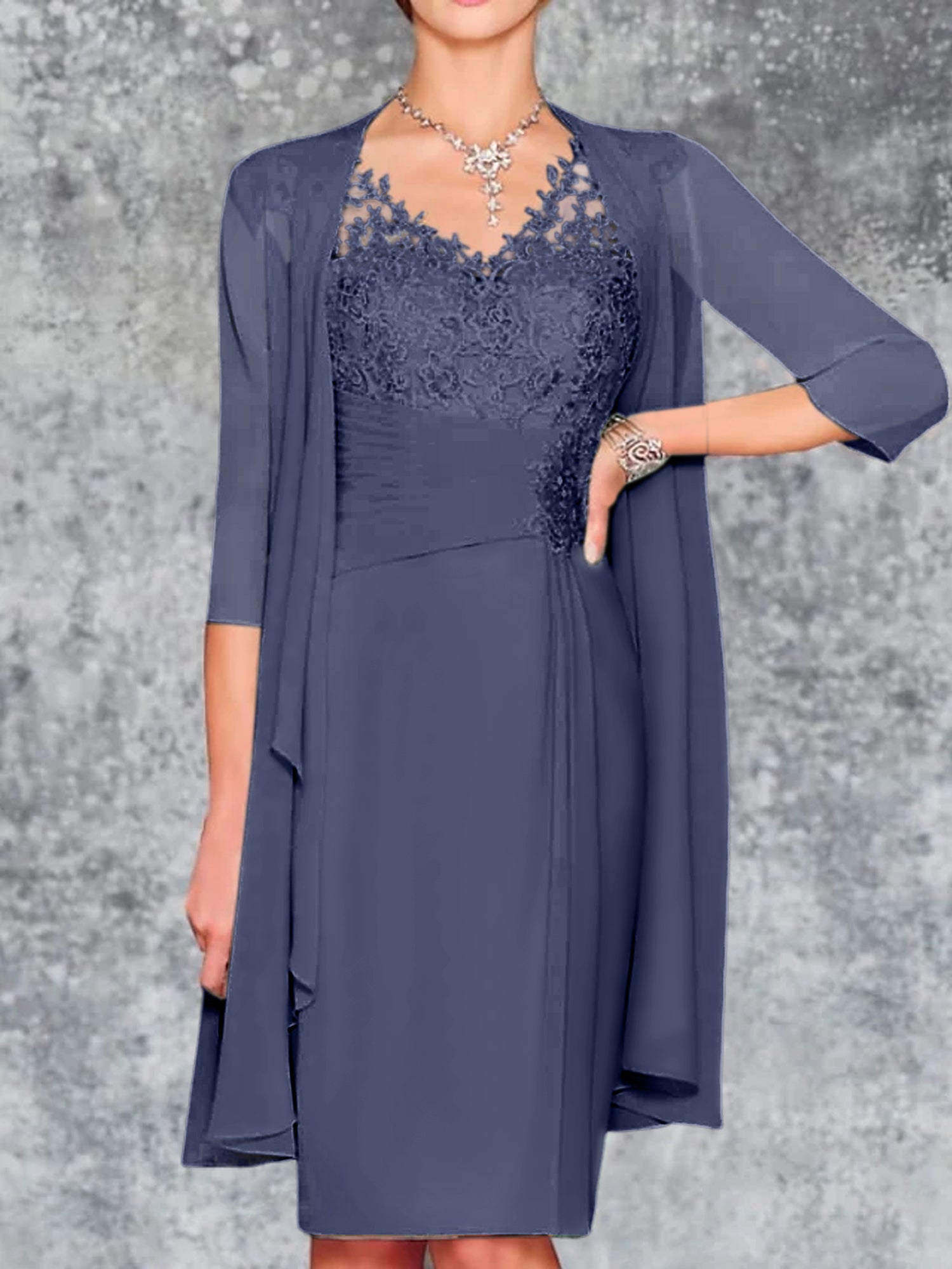 Knee Length V Neck Sheath Column Mother of the Bride Dresses