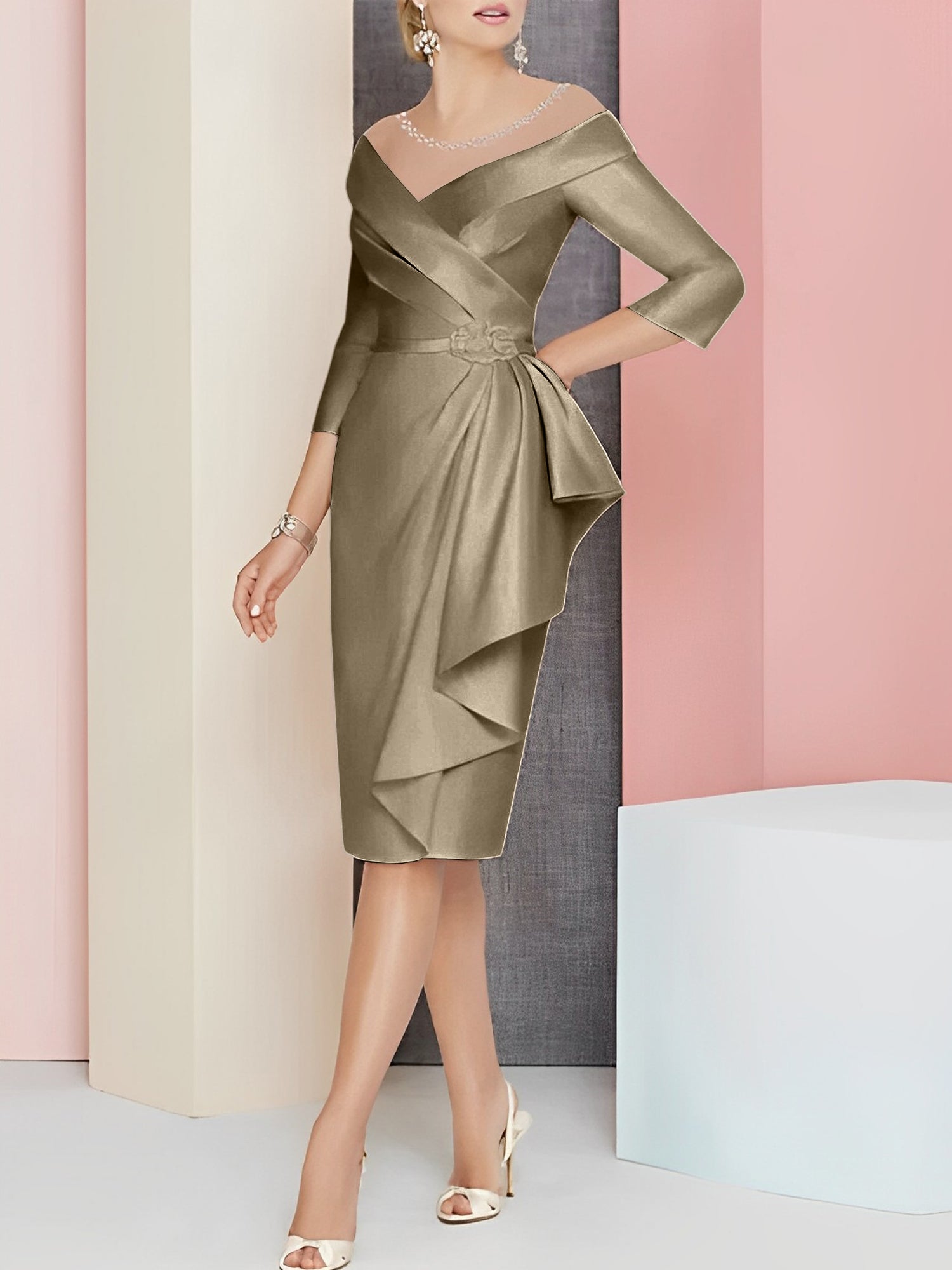 Knee Length V Neck Sheath Column Mother of the Bride Dresses