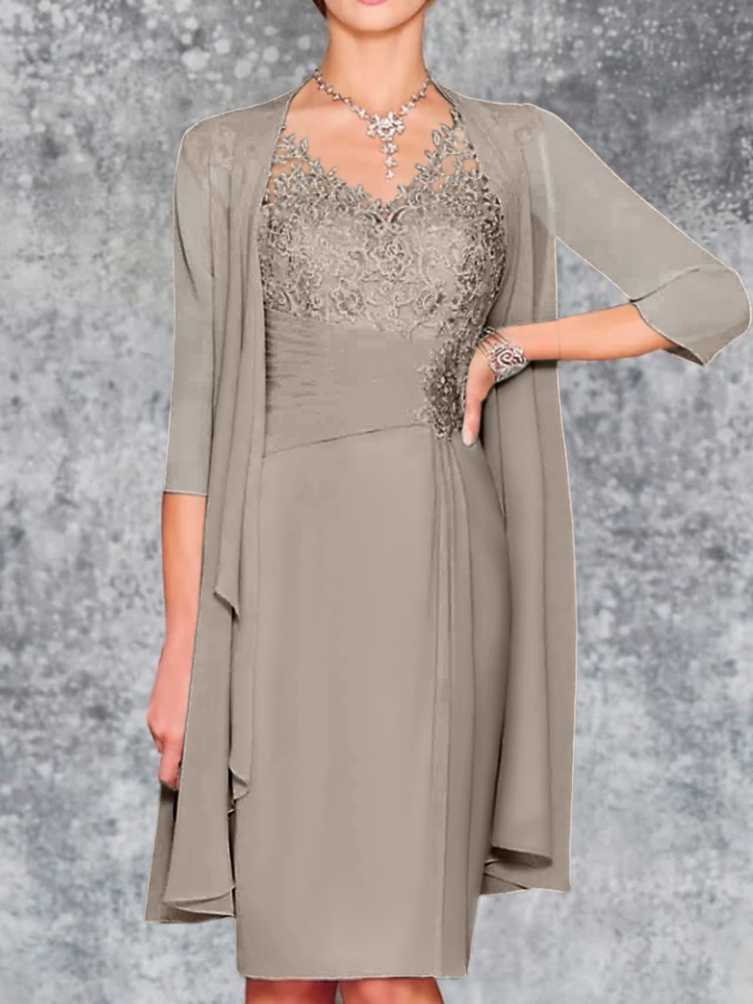 Knee Length V Neck Sheath Column Mother of the Bride Dresses
