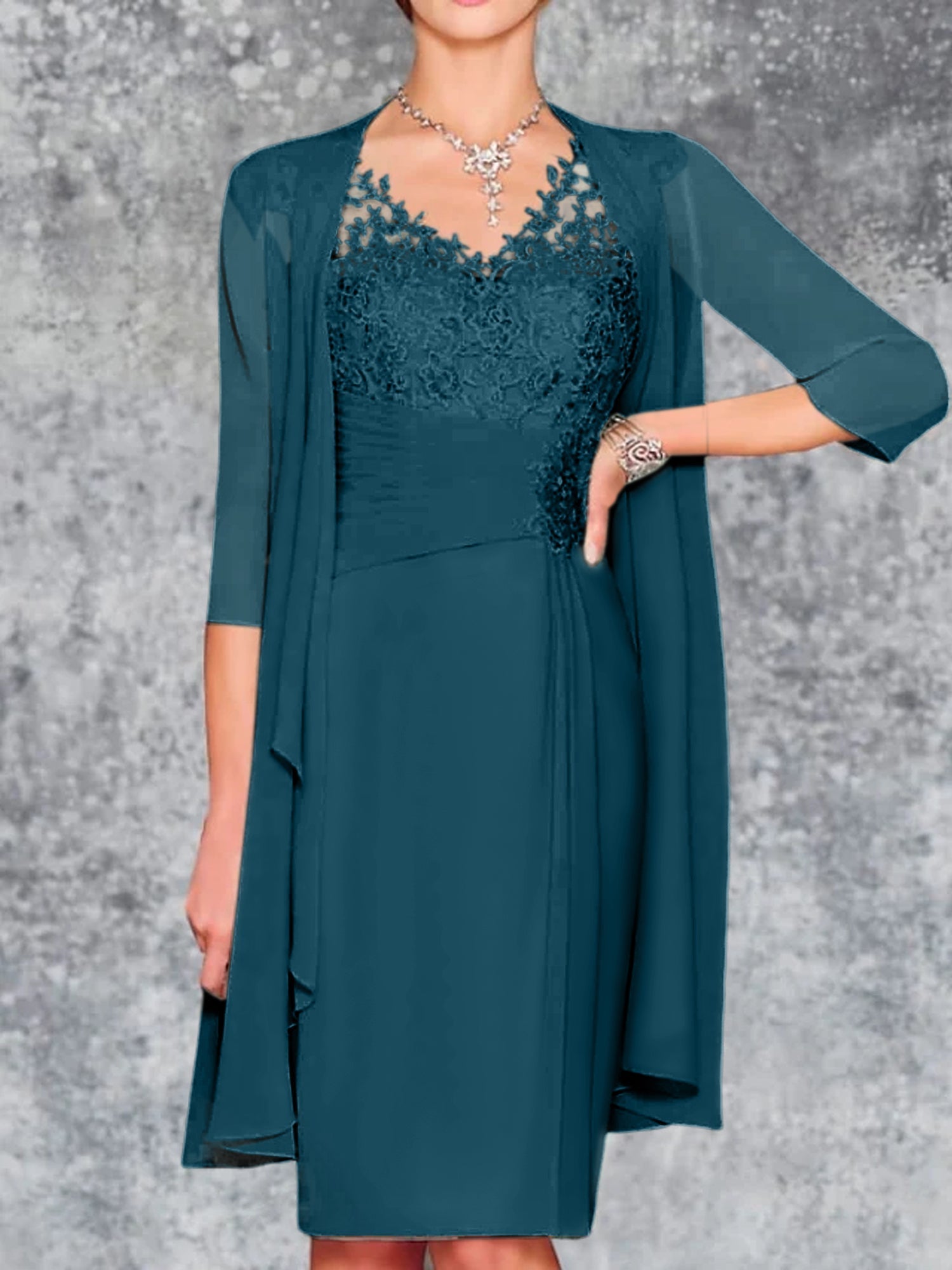 Knee Length V Neck Sheath Column Mother of the Bride Dresses