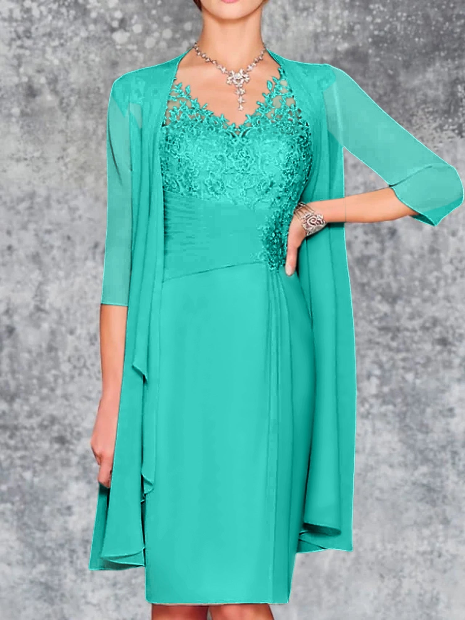 Knee Length V Neck Sheath Column Mother of the Bride Dresses