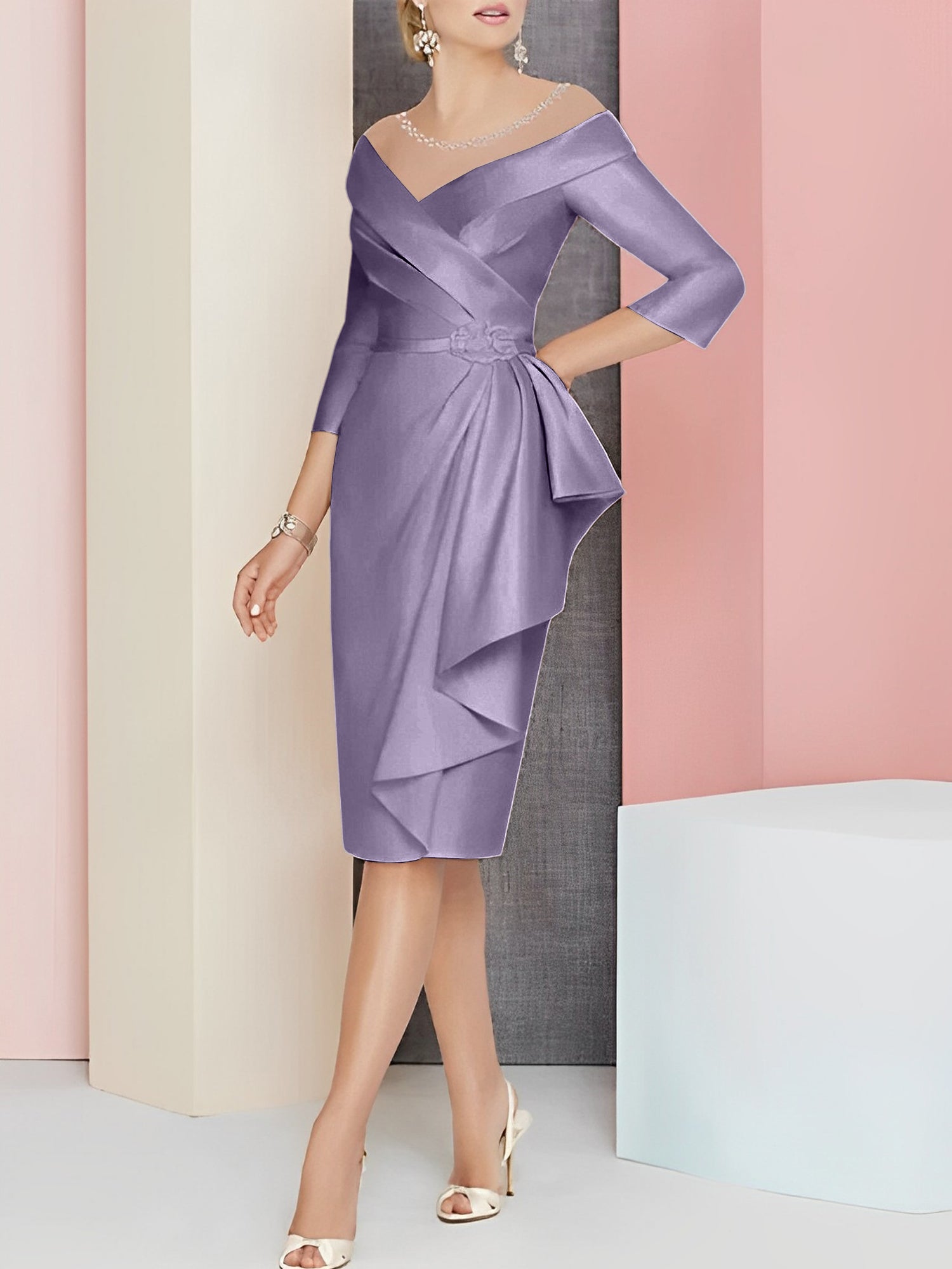 Knee Length V Neck Sheath Column Mother of the Bride Dresses