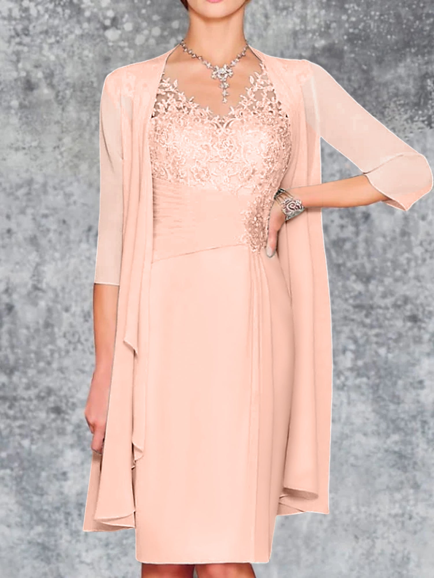 Knee Length V Neck Sheath Column Mother of the Bride Dresses