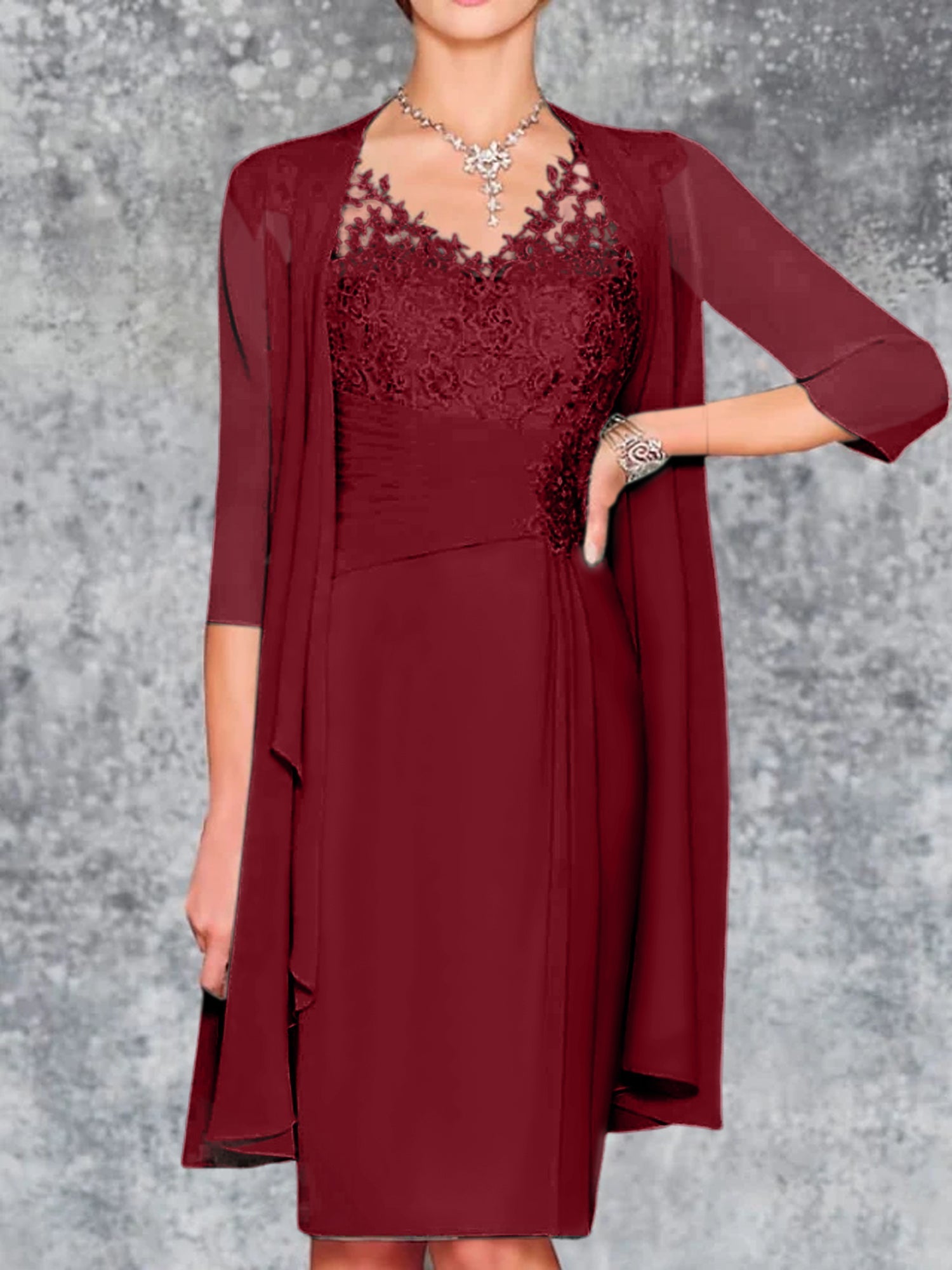 Knee Length V Neck Sheath Column Mother of the Bride Dresses