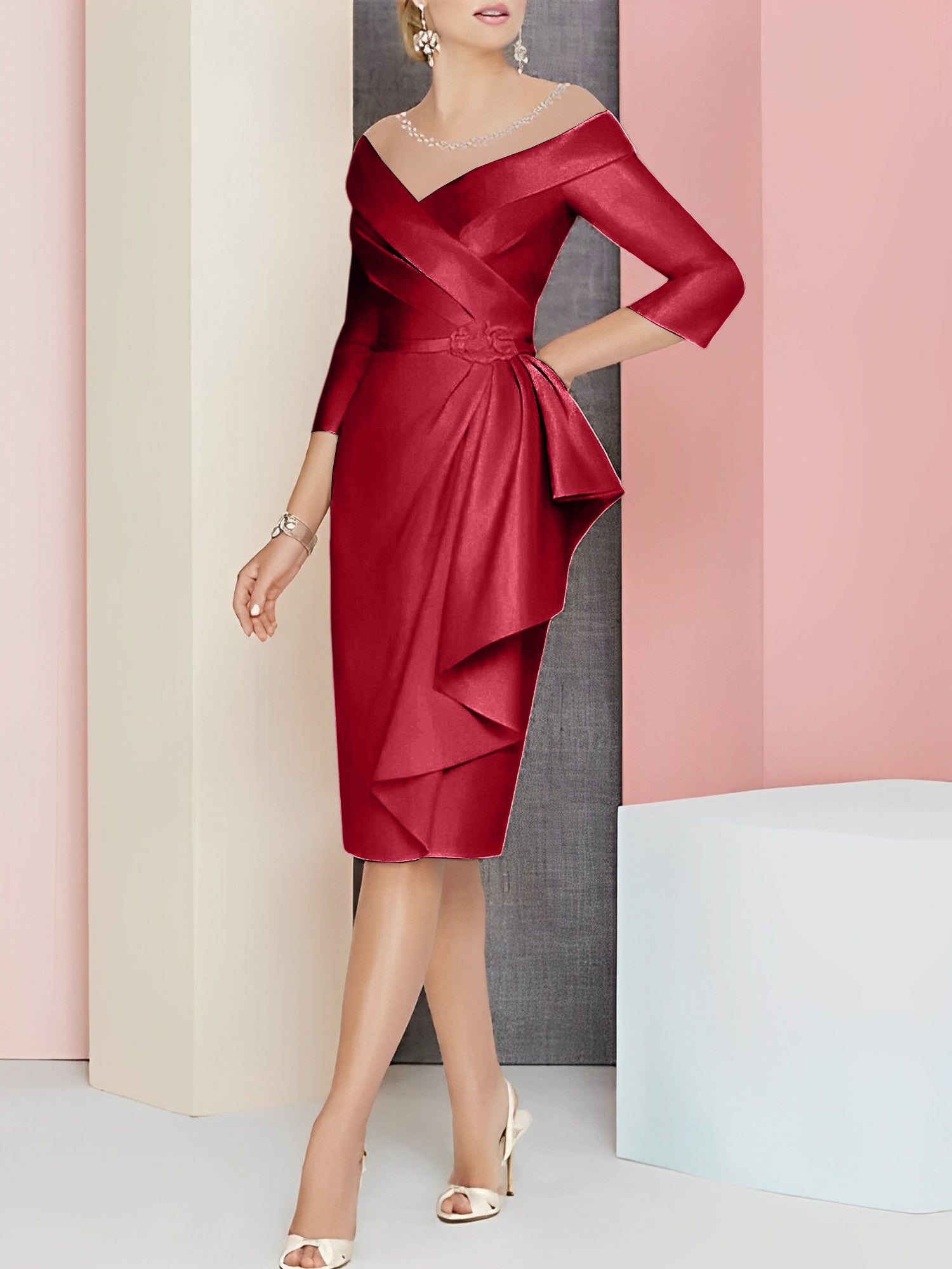 Knee Length V Neck Sheath Column Mother of the Bride Dresses