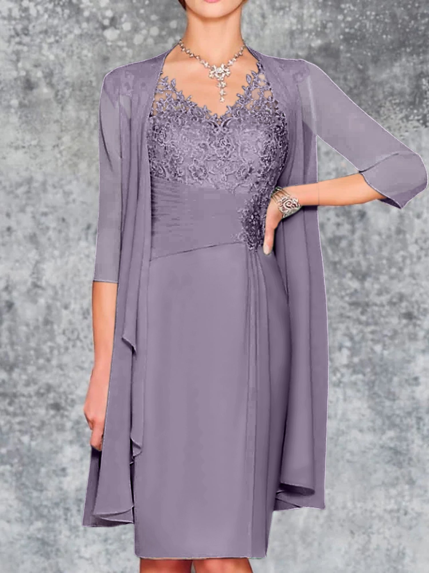 Knee Length V Neck Sheath Column Mother of the Bride Dresses
