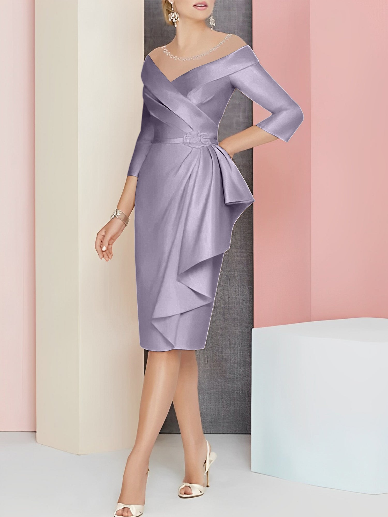 Knee Length V Neck Sheath Column Mother of the Bride Dresses