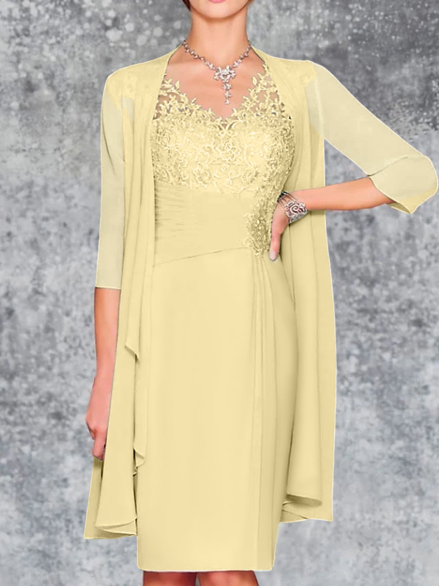 Knee Length V Neck Sheath Column Mother of the Bride Dresses