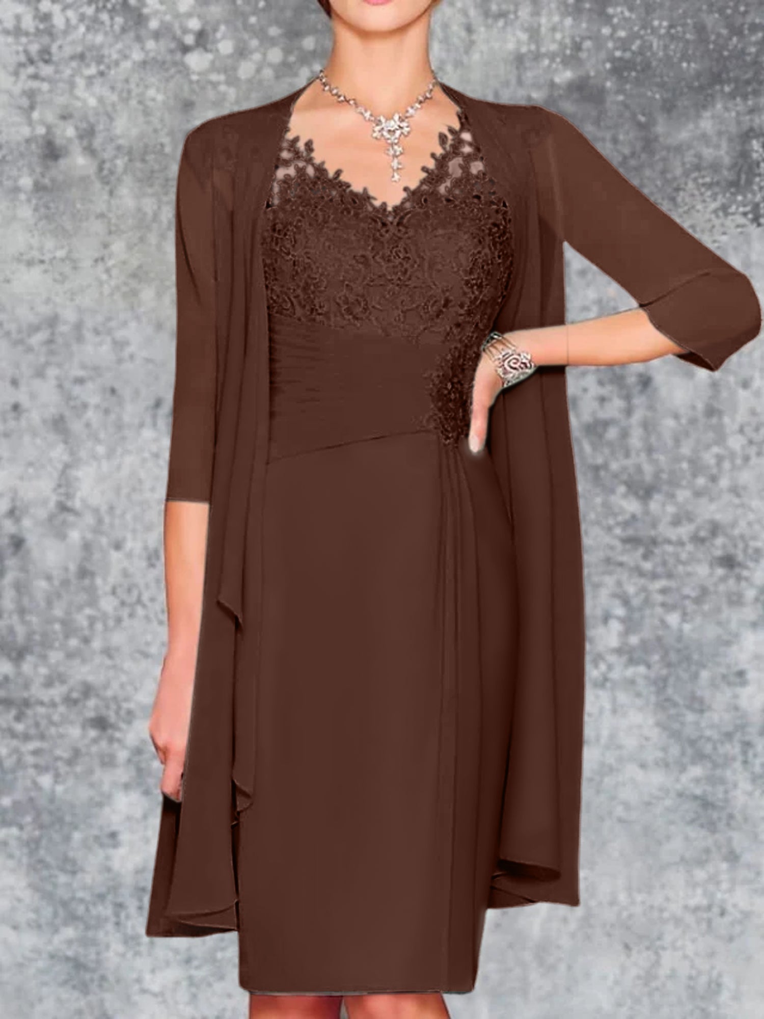 Knee Length V Neck Sheath Column Mother of the Bride Dresses