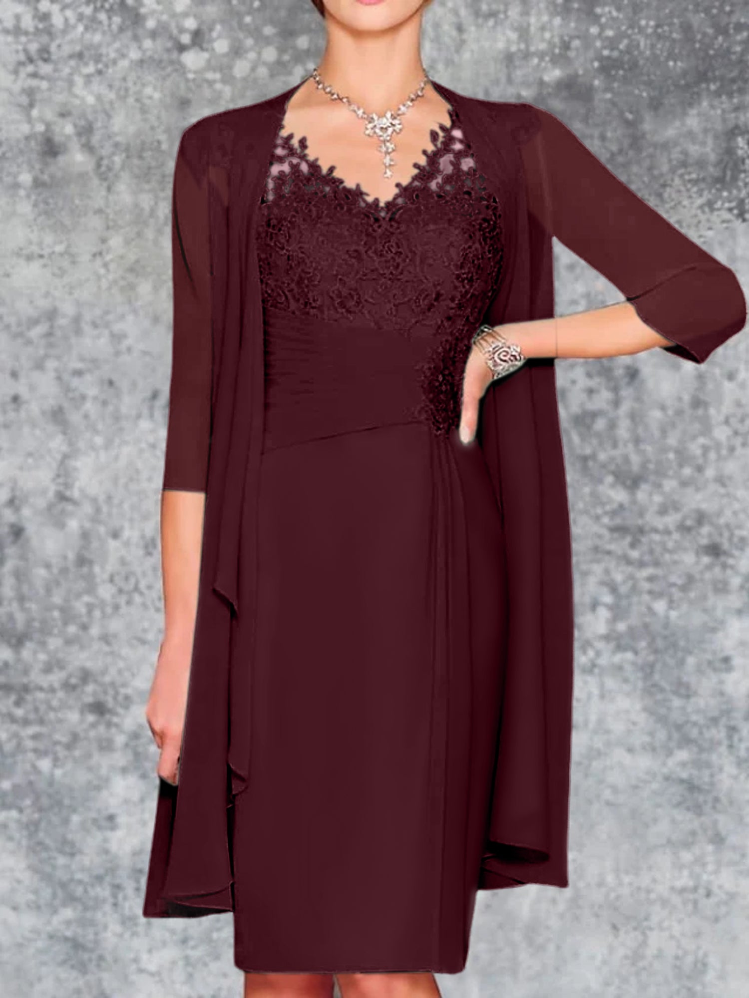 Knee Length V Neck Sheath Column Mother of the Bride Dresses