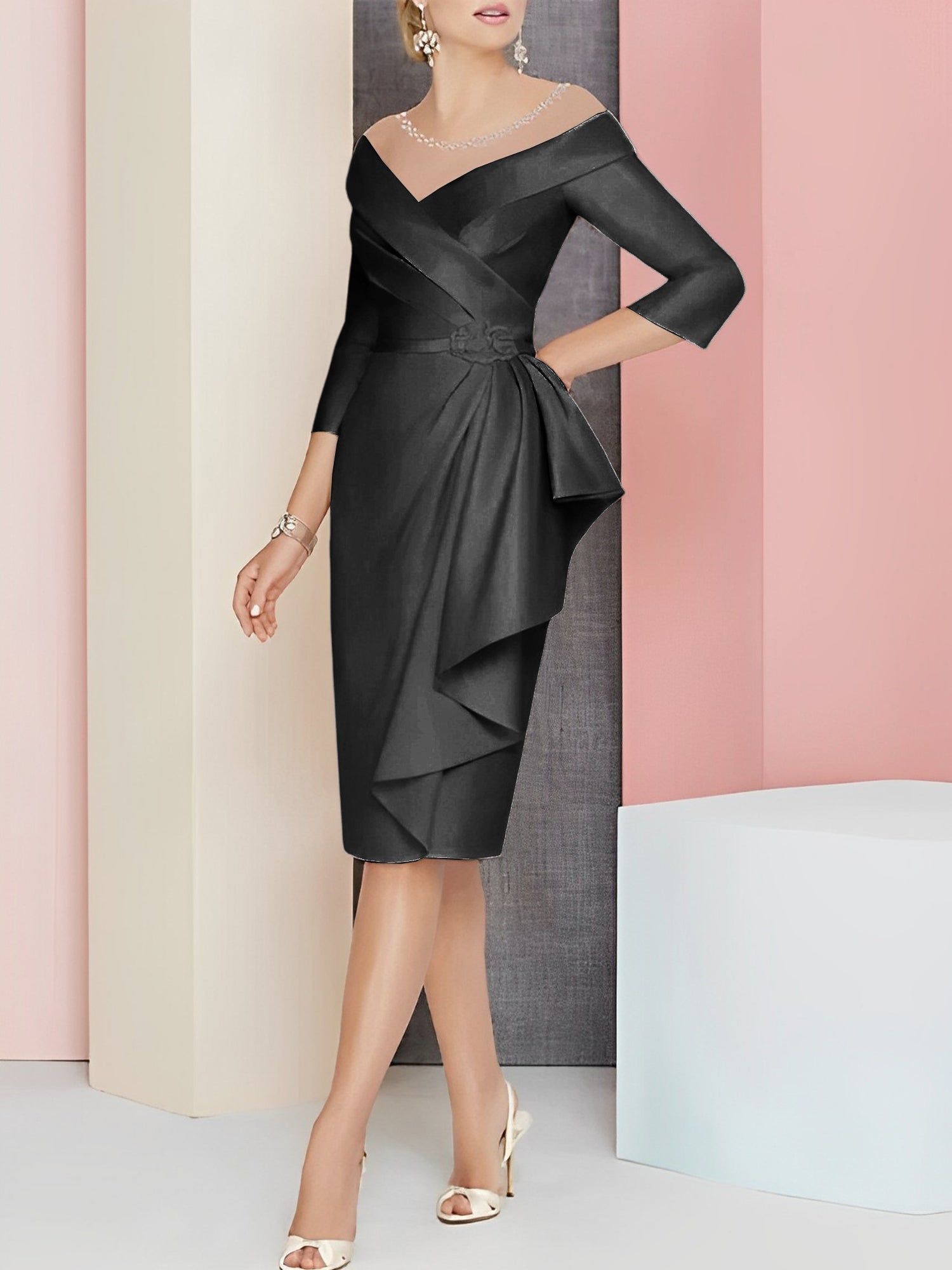 Knee Length V Neck Sheath Column Mother of the Bride Dresses