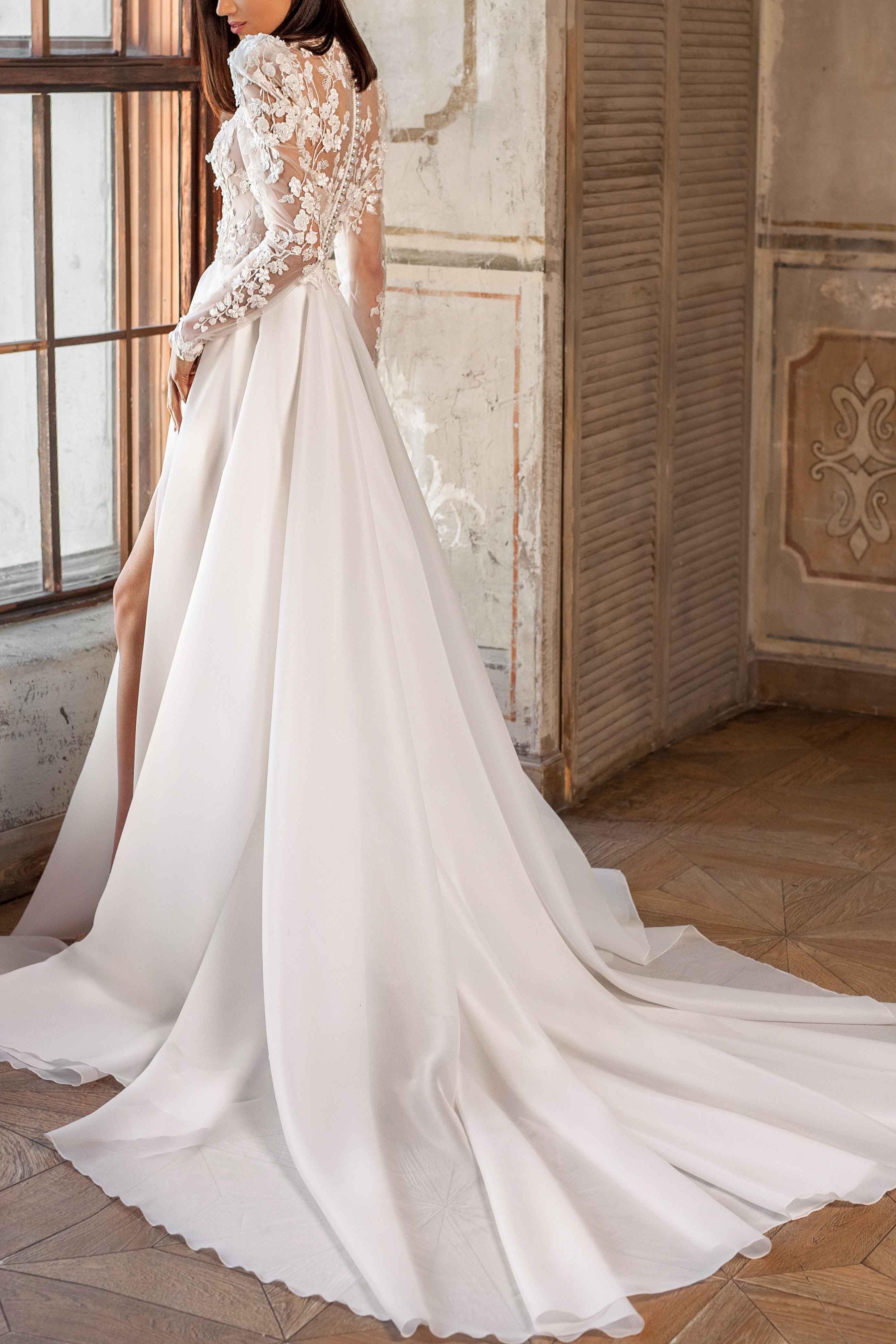 Lace Long Sleeves High Neck Wedding Dress Organza