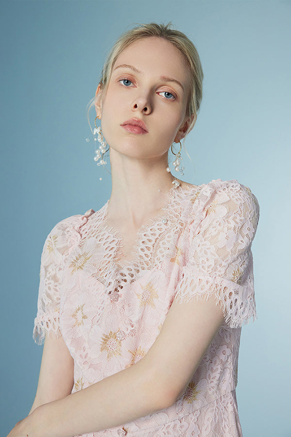 Lace Short Sleeve Maxi A Line Casual Holiday Dress