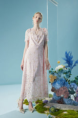 Lace Short Sleeve Maxi A Line Casual Holiday Dress