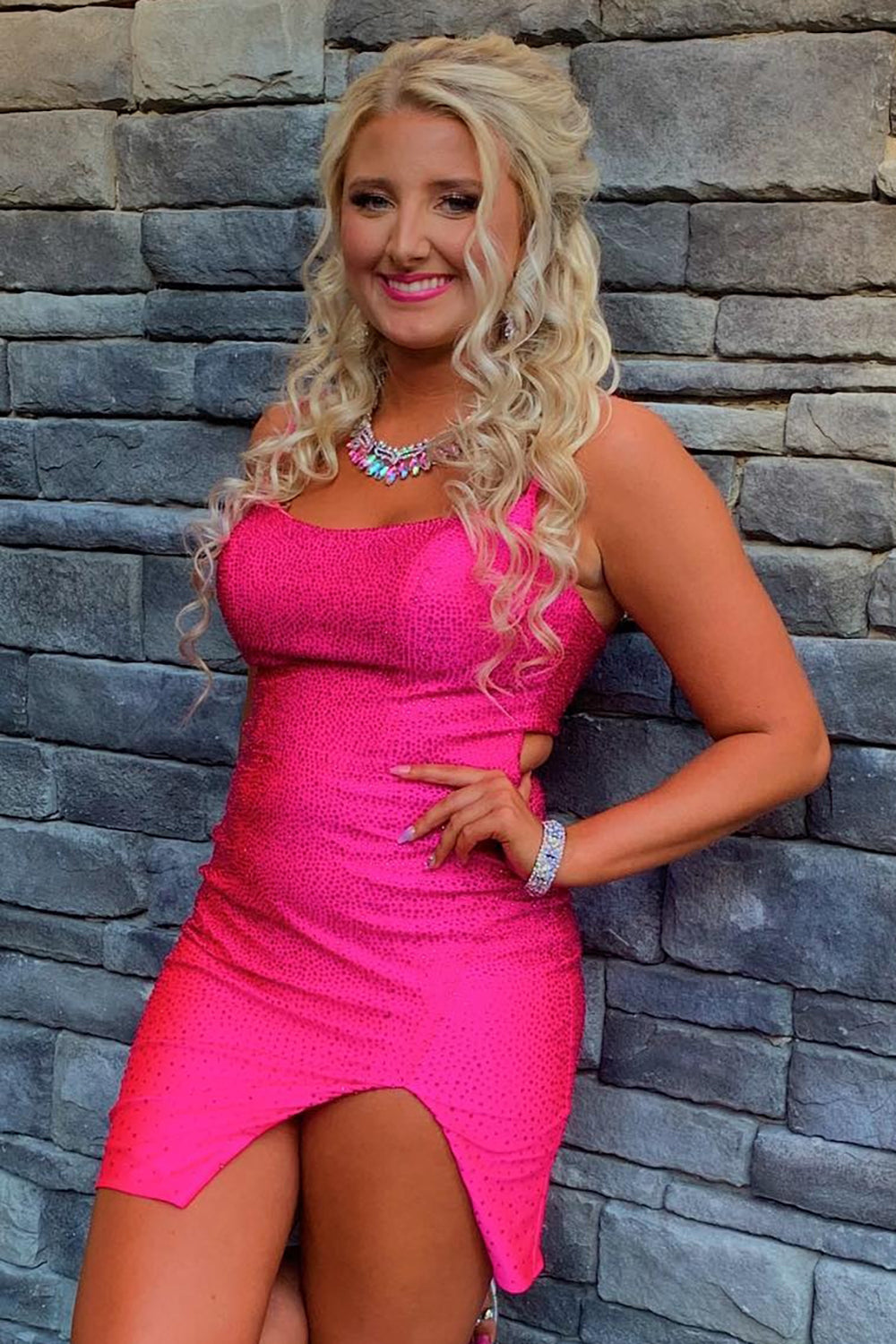 Lace-Up Back Sequin Fuchsia Homecoming Dress Tight Short Cocktail Dresses