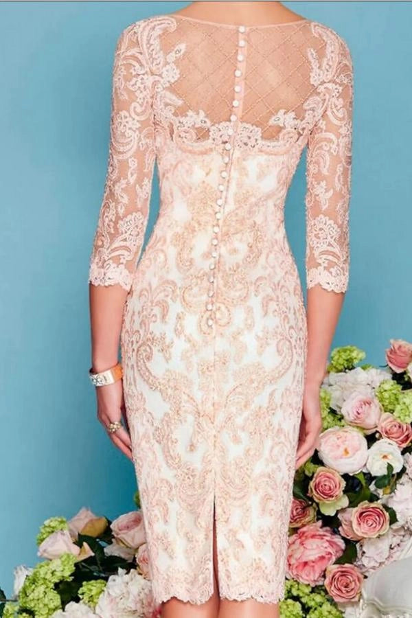 Lace and Chiffon Mother of the Bride Dress 3/4 Sleeve Wedding Guest Dress