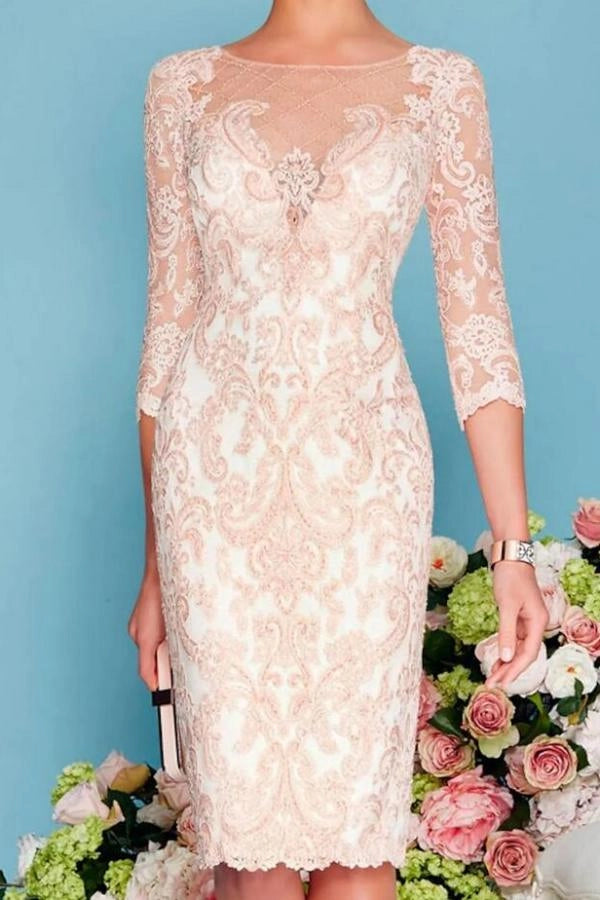 Lace and Chiffon Mother of the Bride Dress 3/4 Sleeve Wedding Guest Dress