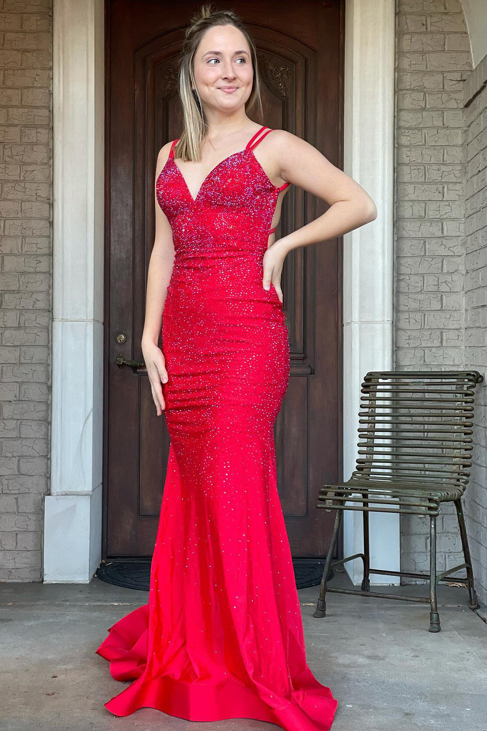 Lavender Prom Dress Rhinestone Spaghetti Straps Mermaid Evening Dress