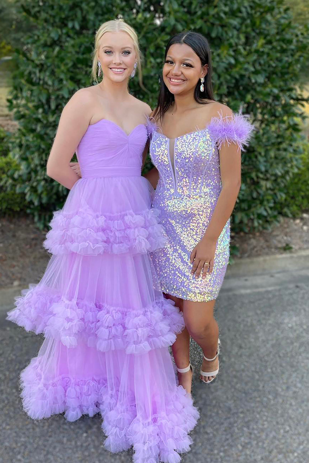 Lavender Prom Dress Ruffled Tulle Sweetheart Long Formal Dress