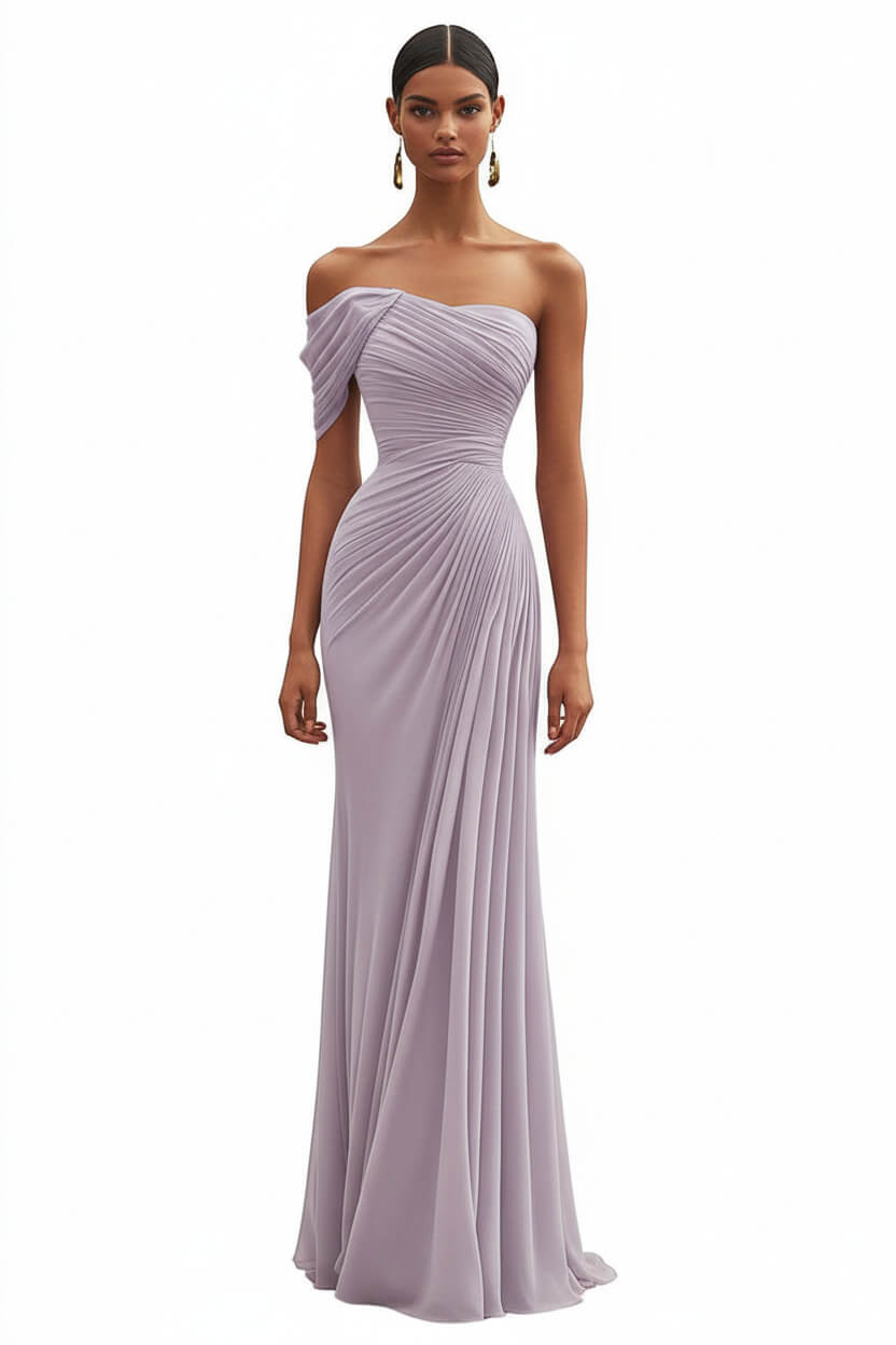 Dreamyannie One Shoulder Ruched Mermaid Dark Green Wedding Guest Dress Long Formal Dress