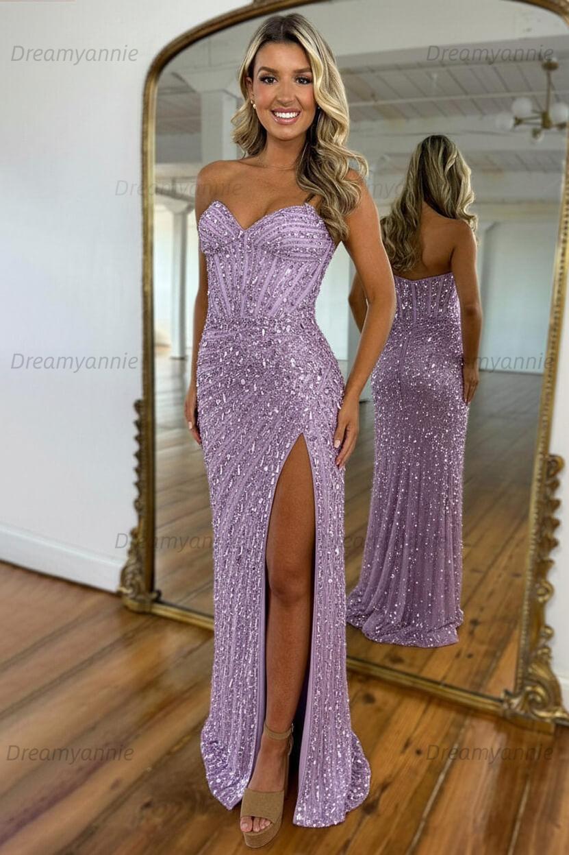 Sweetheart Mermaid Sequined Prom Dress With High Slit Skirt Formal Evening Gown