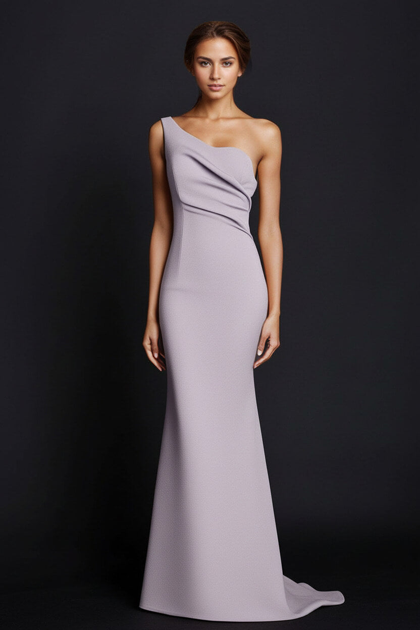 Dreamyannie One Shoulder Khaki Wedding Guest Dress Mermaid Long Formal Dress