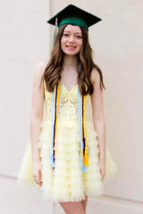 Lemon Yellow Homecoming Dress A Line Corset Ruffled Short Prom Dress