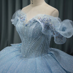 Light Blue Girls Quinceanera Dress Lace Sweetheart Beading Tulle Birthday Party Sweet 16 Ball Gown Dress