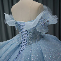 Light Blue Girls Quinceanera Dress Lace Sweetheart Beading Tulle Birthday Party Sweet 16 Ball Gown Dress