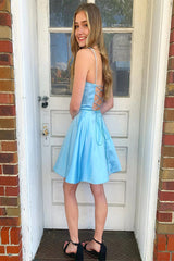 Light Blue Homecoming Dress A Line Simple Prom Dress