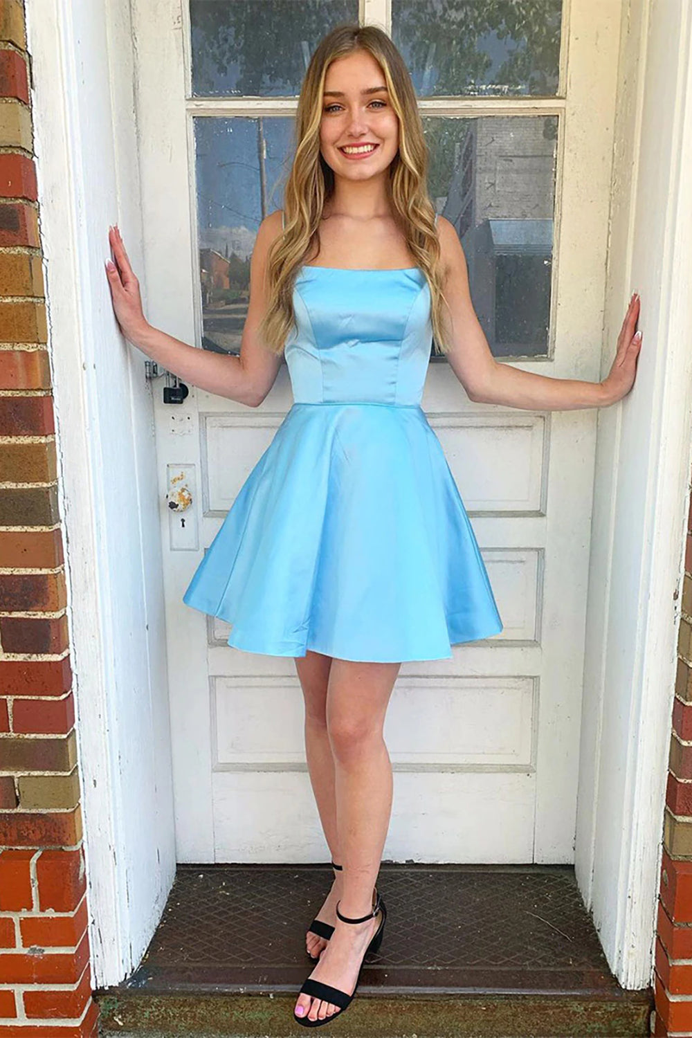Light Blue Homecoming Dress A Line Simple Prom Dress