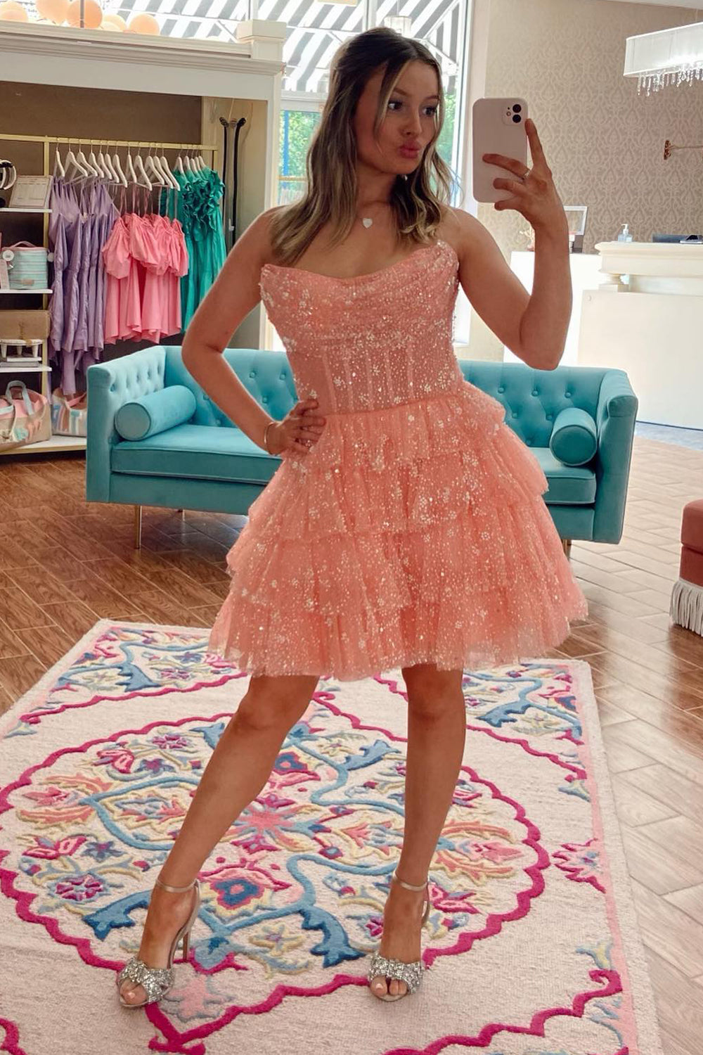 Light Blue Homecoming Dress Corset Strapless A-Line Tiered Short Cocktail Dresses
