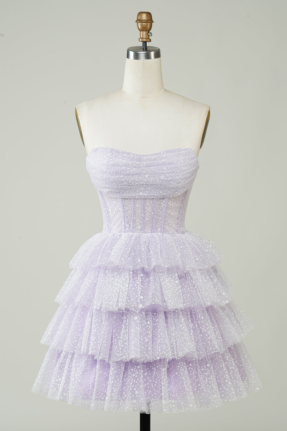 Light Blue Homecoming Dress Corset Strapless A-Line Tiered Short Cocktail Dresses