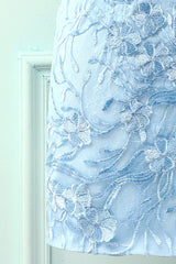 Light Blue Homecoming Dress Tight Hoco Dress with Appliques