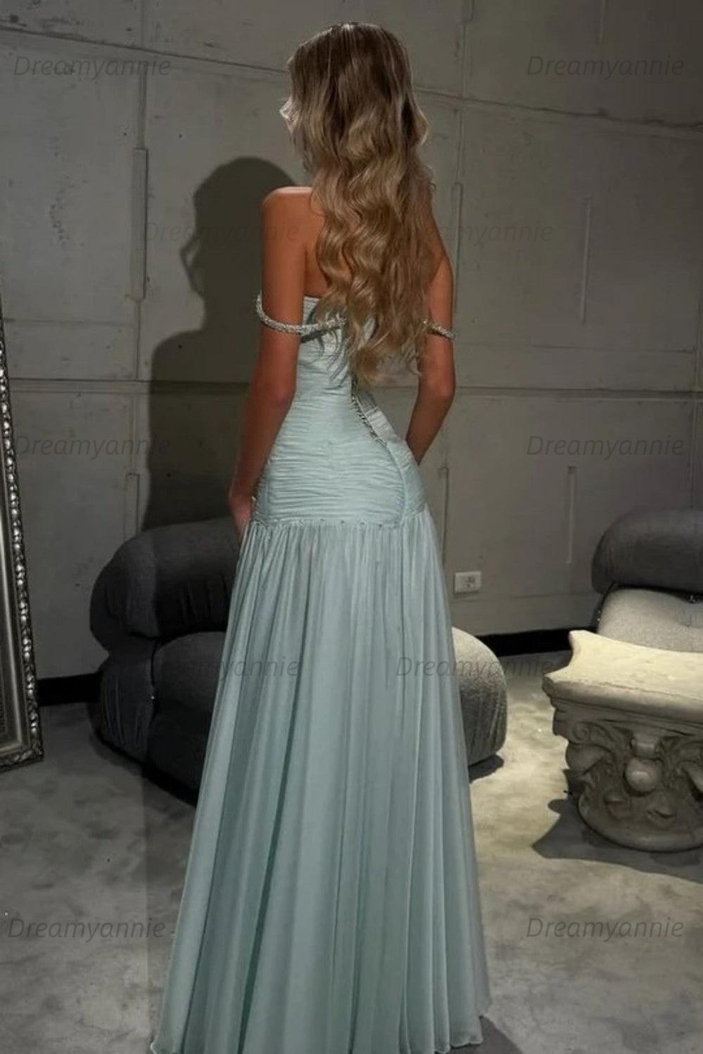 loft outlet green dress Dreamyannie Women Mint Green Off The Shoulder Prom Dress A Line Formal  Evening Gown
