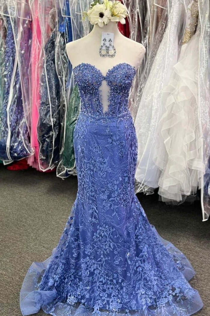 Black Prom Dress Mermaid Sweerheart Corset Evening Dress with Appliques