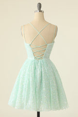 Light Green Homecoming Dress Sequined A-Line Homeoming Dress