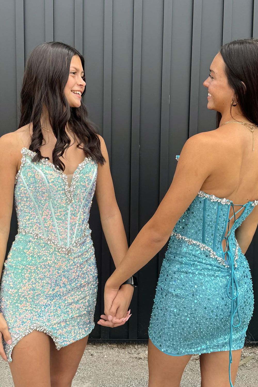 Light Green Homecoming Dress Strapless Corset Tight Short Prom Dress with Sequin