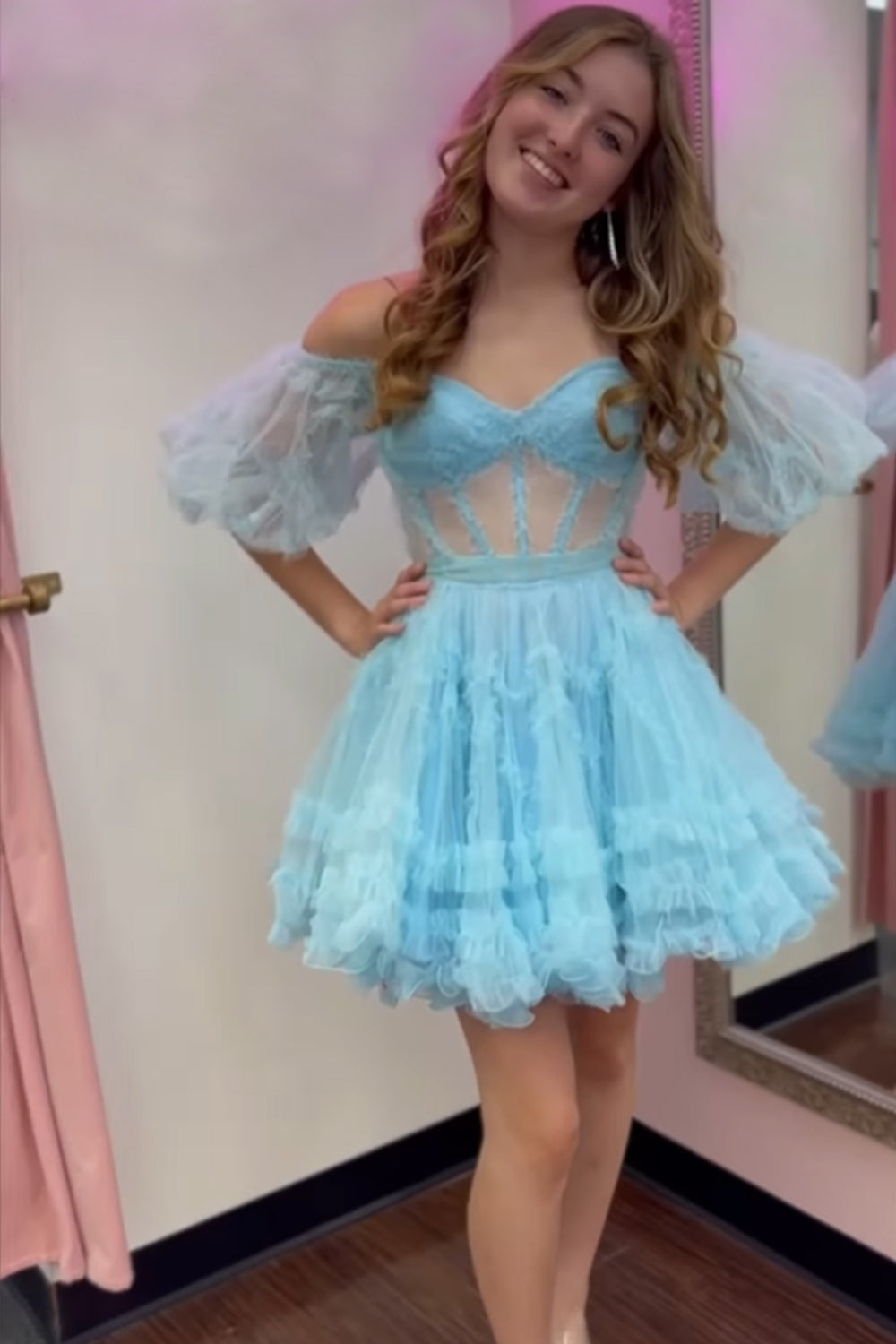 Light Pink Homecoming Dress Corset A-Line Short Cocktail Dresses