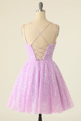 Light Purple Homecoming Dress Sequined A-Line Homeoming Dress
