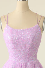 Light Purple Homecoming Dress Sequined A-Line Homeoming Dress