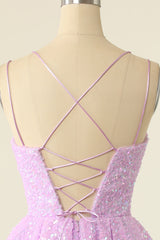 Light Purple Homecoming Dress Sequined A-Line Homeoming Dress