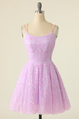 Light Purple Homecoming Dress Sequined A-Line Homeoming Dress