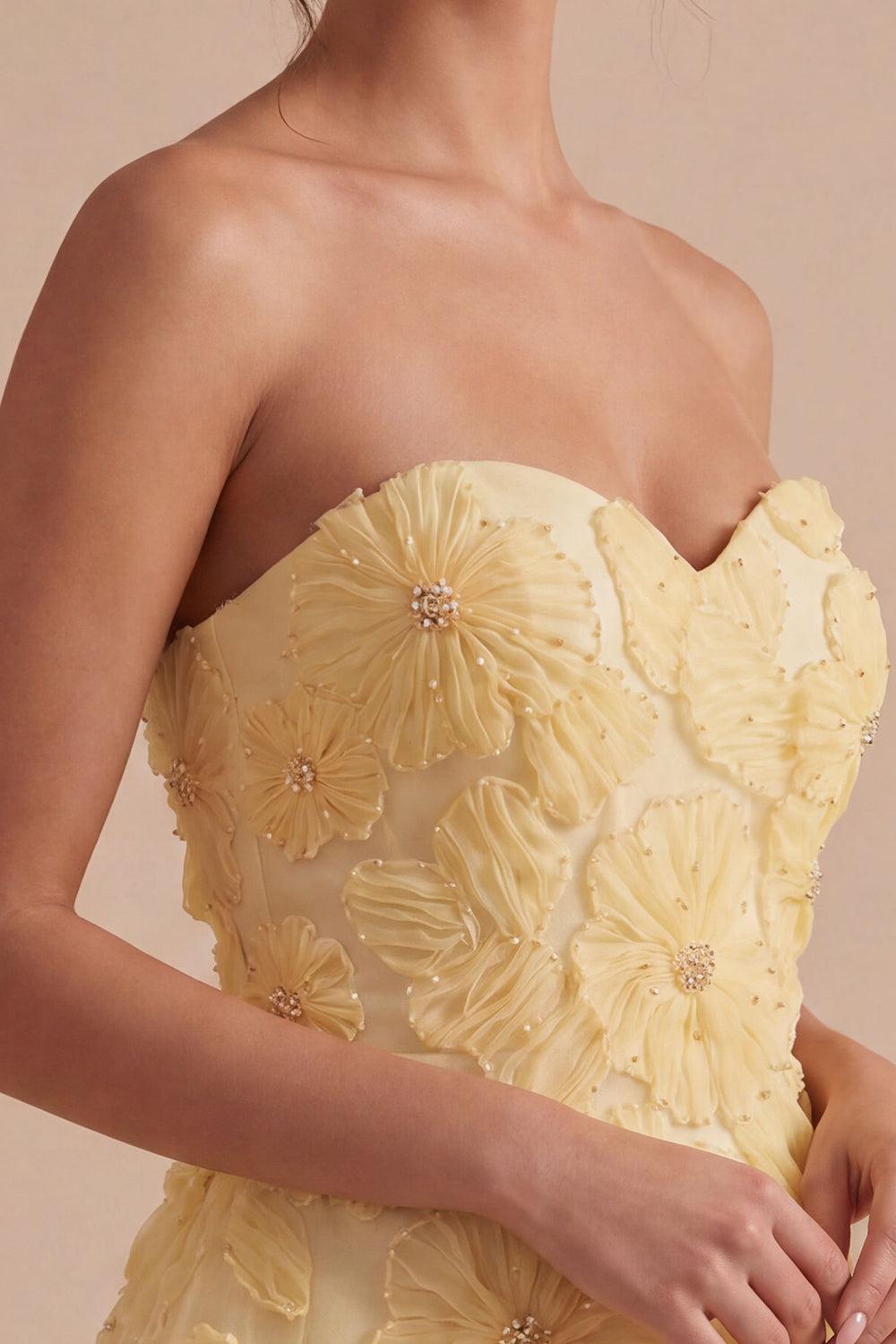 Light Yellow Beaded Floral A Line Short Homecoming Dress