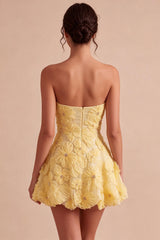 Light Yellow Beaded Floral A Line Short Homecoming Dress